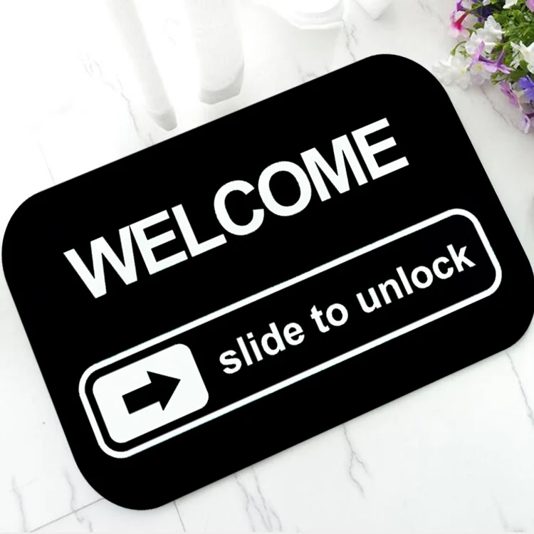 Hot Funny Slide to Unlock Welcome Door Mat Anti Slip Novelty Quirky Slide to Unlock Bath Mats Rug Carpet Joke Home Decor 50x80cm