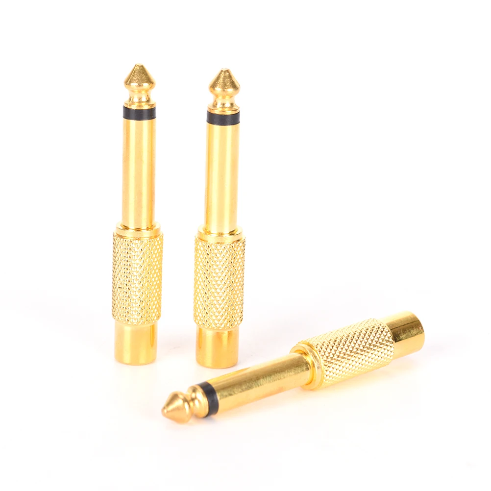 10 Pcs Gold Plated 6.35mm Male 1/4 for Mono Jack Plug Audio Connector Soldering To RCA Female Jack Audio Adapter Connector