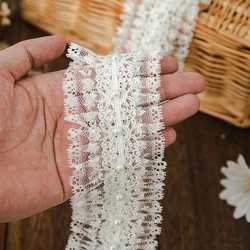 Beaded Lace Ribbon White Black 6cm Wide Pleated Lace Fabric For Dress Diy Crafts Sewing Accessories Needlework Supplies By Yard