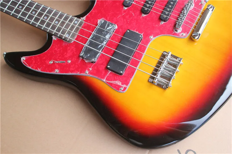 double neck sunburst 6 strings guitar with 4 strings bass,chrome bridge,SSS pickups,chrome button