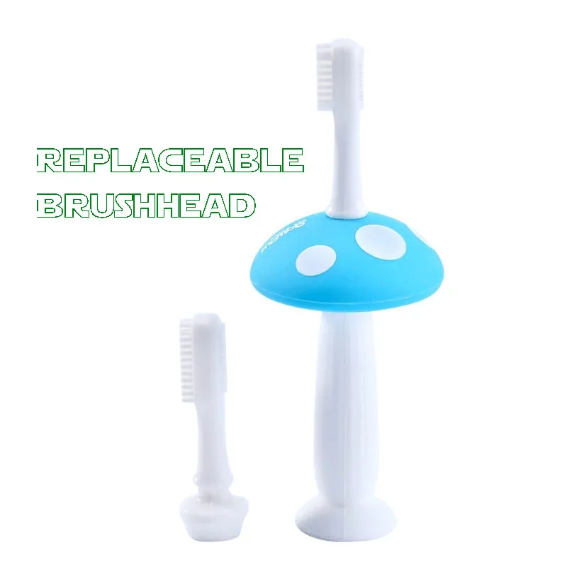 Silicone Toothbrush for Teeth Mashroom Shield No Need for Toothpaste Soft Bristle 1 holder + 2  Brush Head