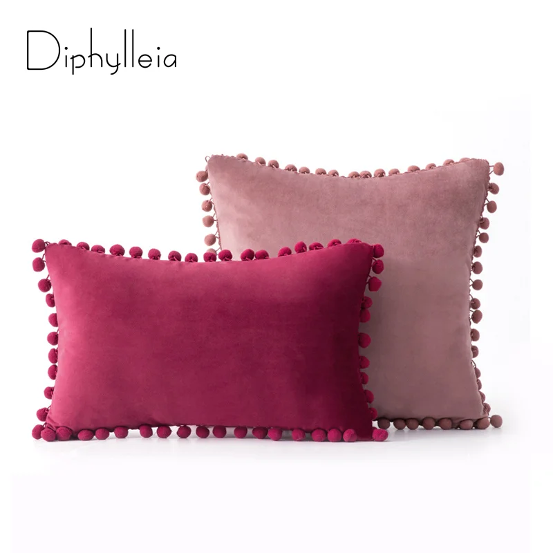 Diphylleia High End Soft Velvet Cushion Cover With Pompom Ball Pillow Decoration Cover Bedroom Sofa Pillow Cases Dropshipping