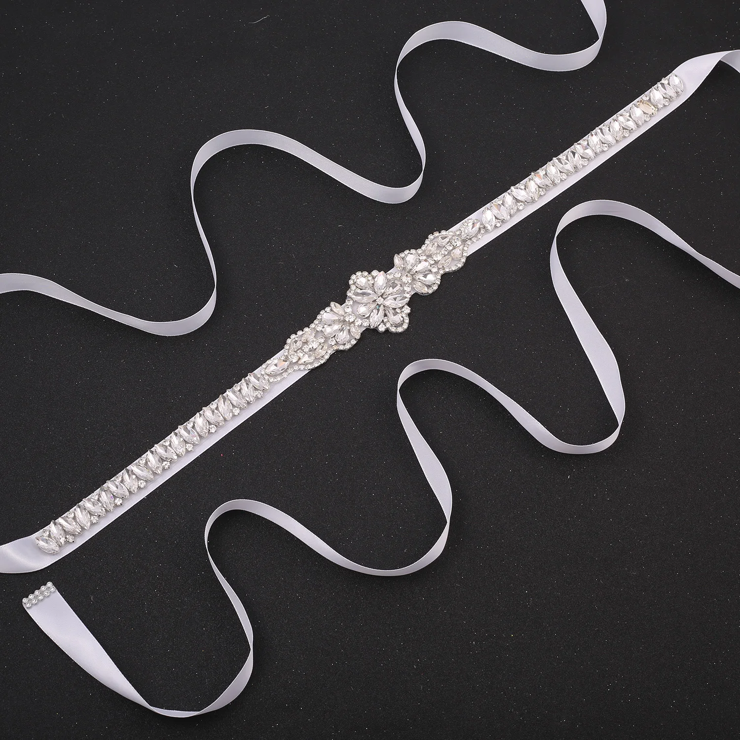 SESTHFAR Rhinestone Bridal Belt Beaded Wedding Belt Bridesmaid Sash Ribbon Crystal Applique for Evening Dress