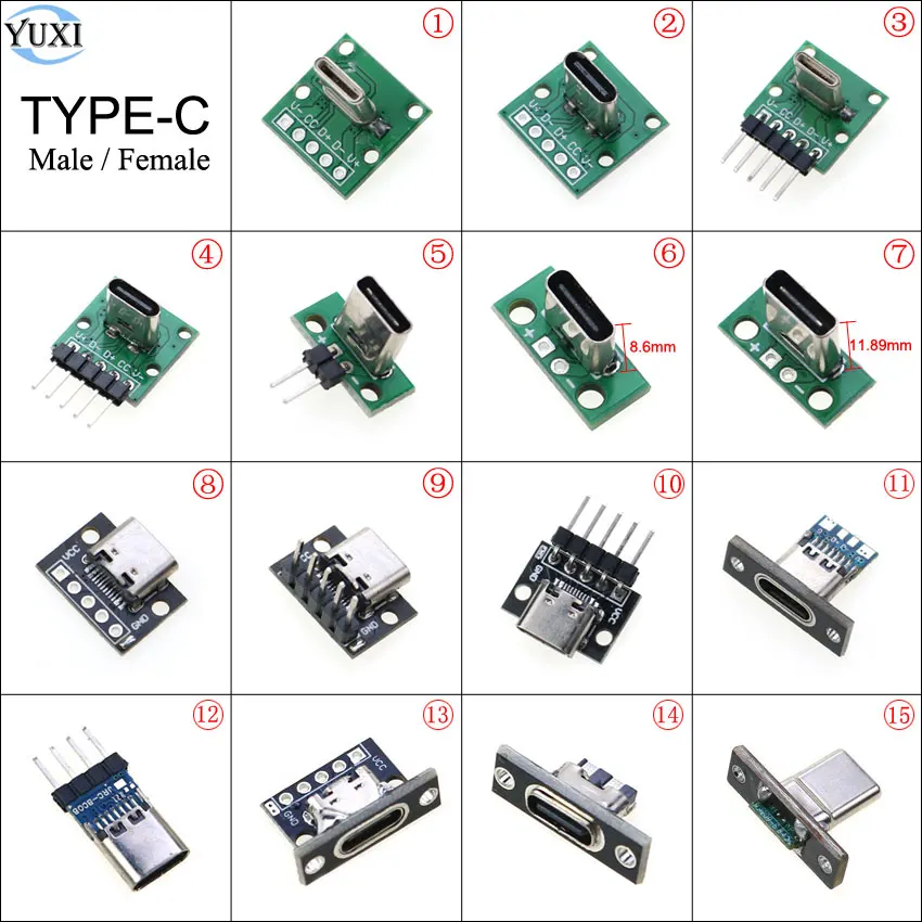 YuXi 1pc USB Type-C Male USB3.1 Female Connector 90 Degree 2/4/5 Pin Data Cable Charging Port Jack Test Board ble mesh usb test board cdsenet e104 bt12nsp tb development board for blue tooth wireless module e104 bt12nsp