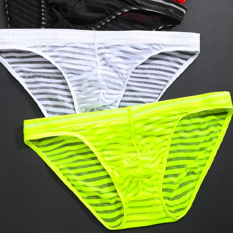 M-3XL Candy Colors Men Low-Waist Ultra-Thin Transparent Mesh Bulge Pouch Underpants Breathable Cool Summer Ice Silk Underwear