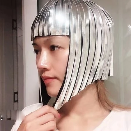 بوب هيربيسي بوبكوت غطاء الرأس تأثيري كليوباترا شعر مستعار معدني تصفيف الشعر في الكروم أو الذهب شعر مستعار الآلهة المصرية