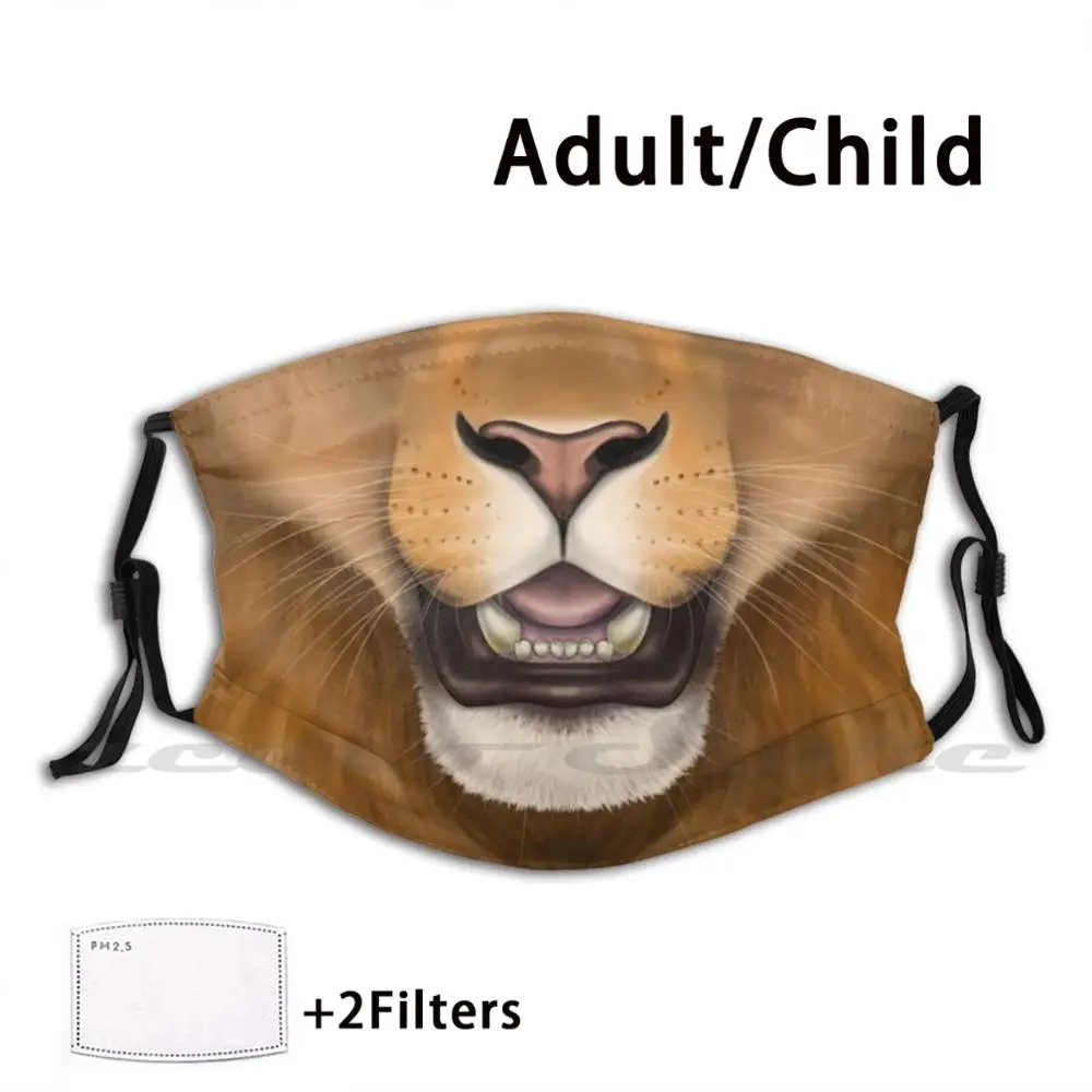 

Maned Lion Face Custom Pattern Washable Filter Pm2.5 Adult Kids Mask Lion Mane Big Cat Cat Feline Panthera Leo Furry Animal