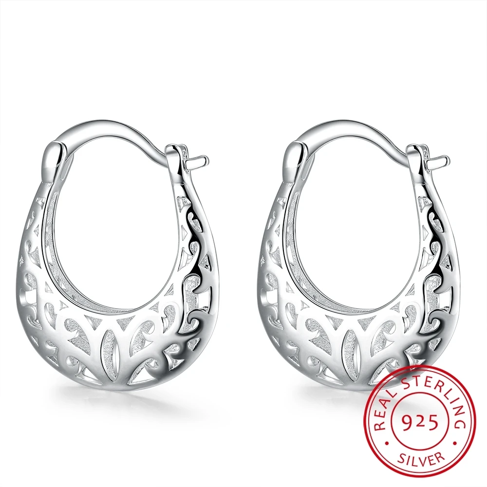 

925 Sterling Silver Hoop Earrings New Handbag Shaped Flower Patterns Fashion Party Earrings for Women Jewelry