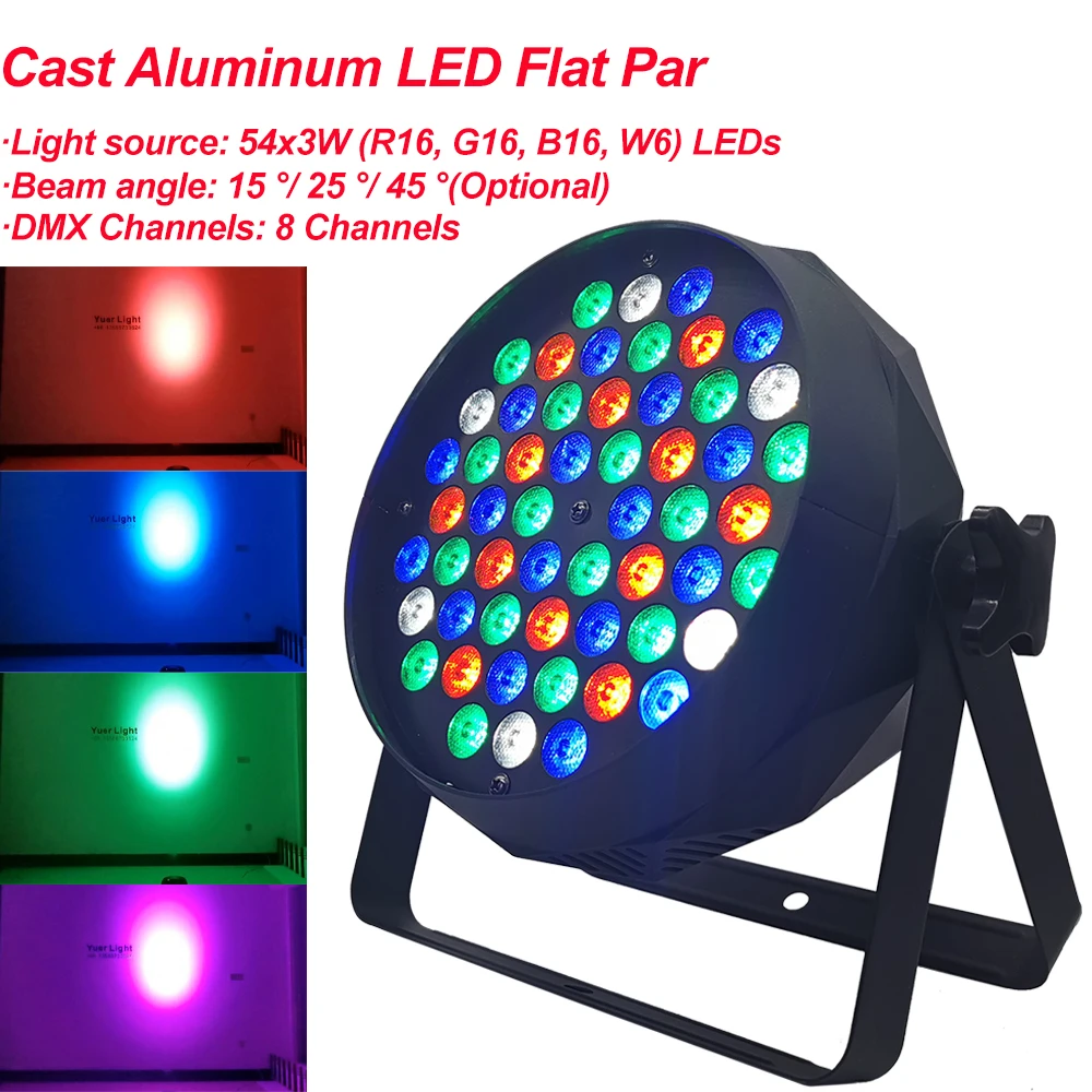 

Cast Aluminum LED 54x3W RGBW LED Flat Par RGBW Color Mixing DJ Wash Light Stage Uplighting KTV Disco Bar Sound Music DMX512