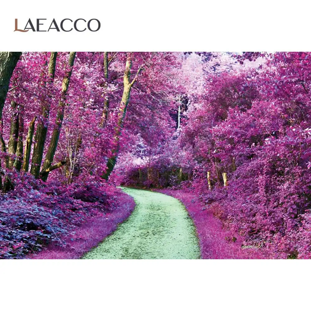 Laeacco Natural Scenic Rural Village Spring Blossom Flowers Tree Road Way Corner View Photographic Background Photo Backdrops