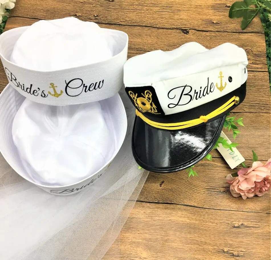 

custom Nautical sailor wedding bridesmaid bride hats marina Captains hats cruise Bachelorette birthday Lets Get Nauti CAPS