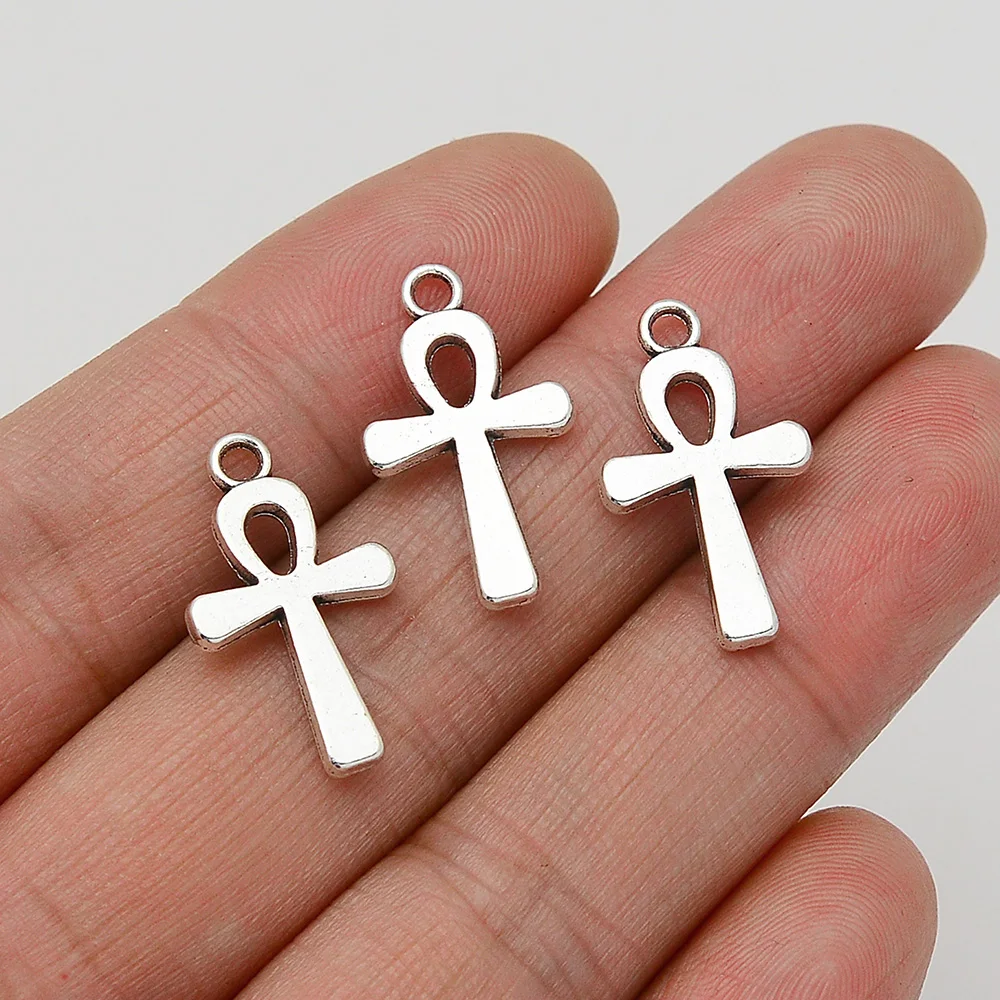 

30pcs/Lots 22x13mm Antique Silver Plated Ankh Cross Charms Symbol Pendants For Diy Necklaces Jewelry Making Supplies Accessories