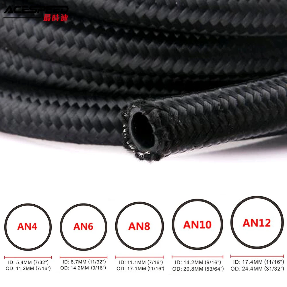 AN4 AN6 AN8 AN10 AN12 Racing Hose Pipe Universal Nylon Stainless Steel Fuel Line Black Oil Cooler Hose Tubing