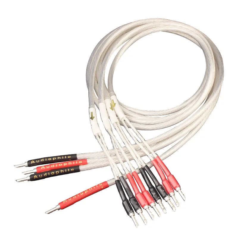 Hi-End 5NOCC Silver Plated HIFI SPeaker cable banana to banana plug Speaker Wire for Audiophiles and HiFi Systems