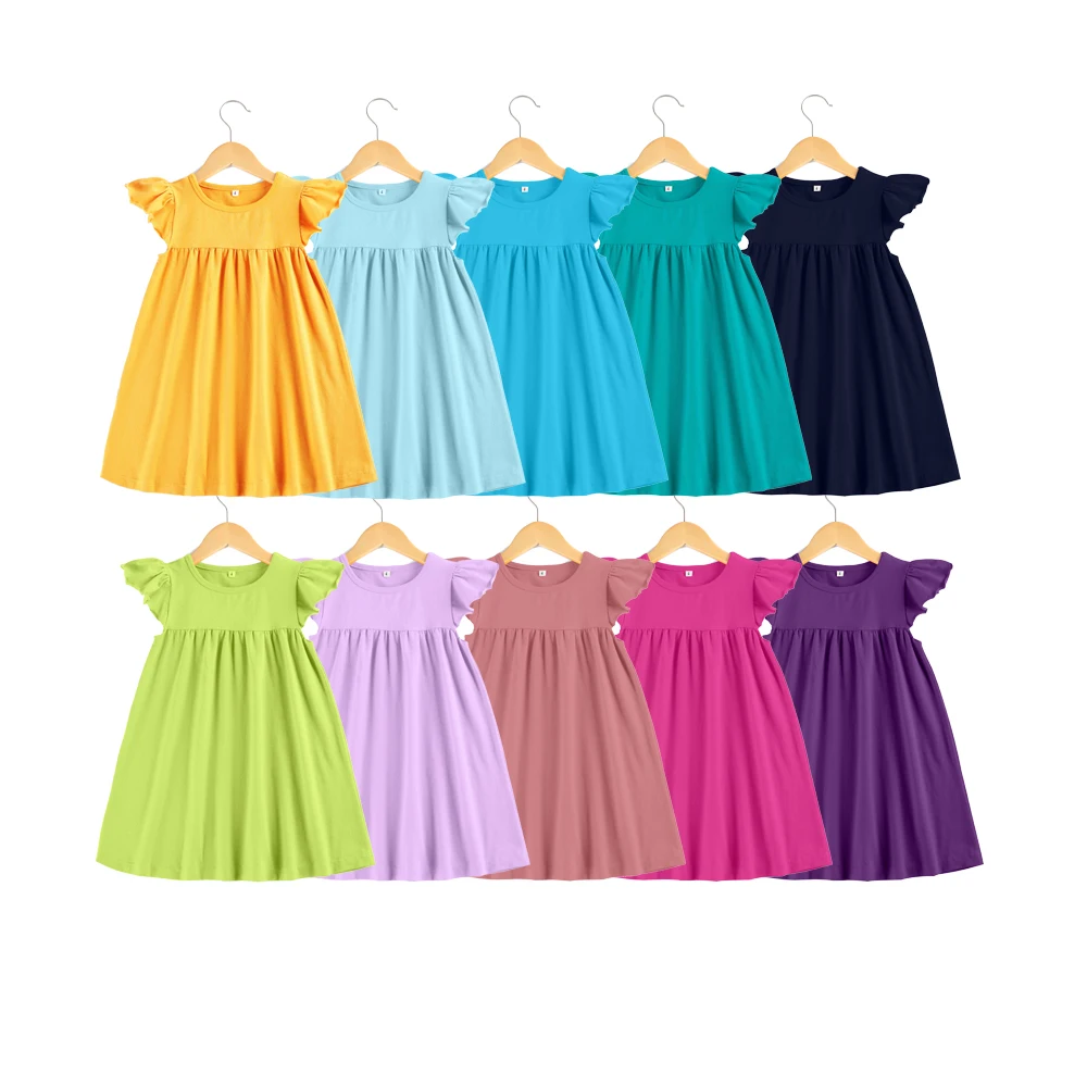 Hot Sale Summer Cotton Solid Sleeveless Ruffle Baby Girl Clothes Frill Casual Dresses