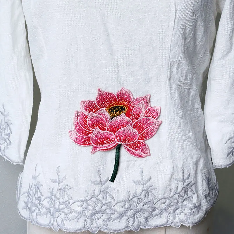 Lotus Flower Embroidered Sew on Patches for Clothing Jackets Dress Apparel Accessories Badges for Clothes Sewing Patch Applique