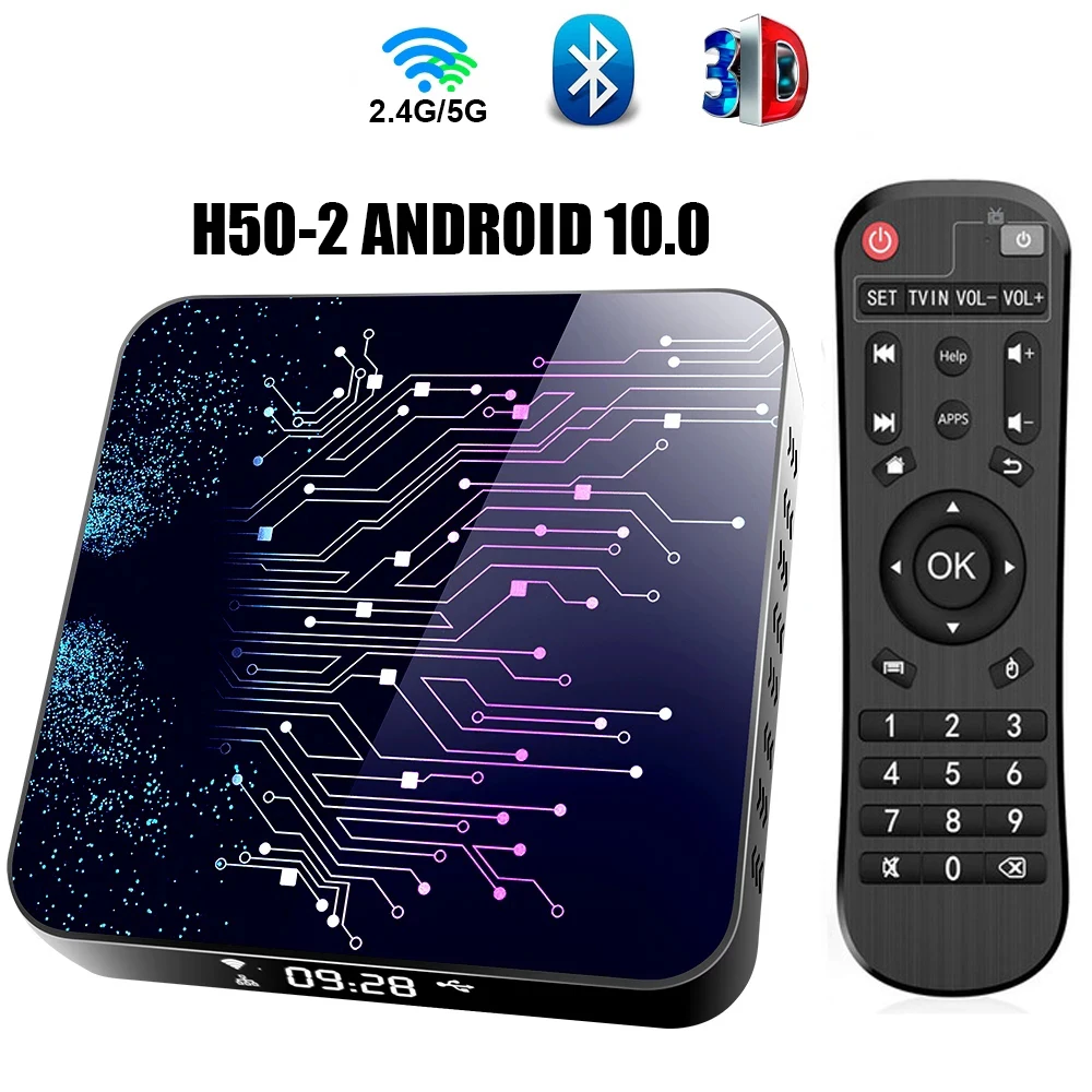 

H50-2 Android TV Box Android 10 4GB 32GB 64GB 4K H.265 Media Player 3D Video 2.4G 5GHz Wifi Bluetooth Smart TV Box Set Top Box