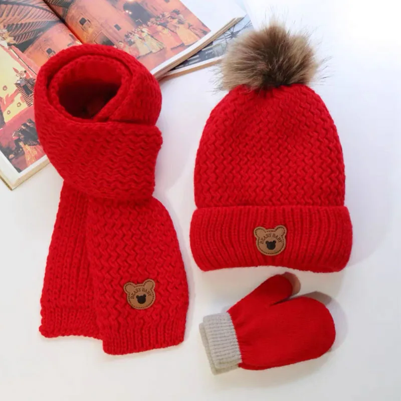 Baby with velvet hat scarf set autumn and winter children men and women lovely princess warm knit jumper knit cap cotton