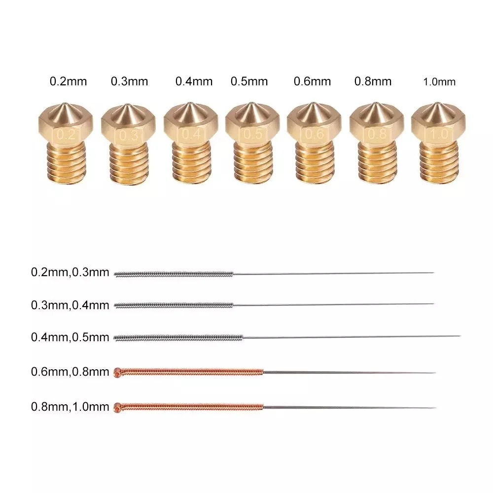 20 PCS M6 3D Printer Nozzles With 10PCS Cleaning Needles Kit, V6 V5 Brass Exruder Nozzle Print Head For E3D Makerbot