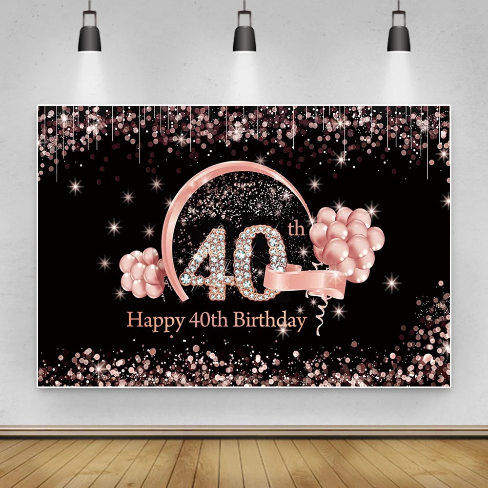 Telón de fondo de diamante para fiesta de cumpleaños, telón de fondo con puntos brillantes, estrellas, globos rosas, cartel personalizado para fotografía, 20, 30, 40, 50 ° cumpleaños