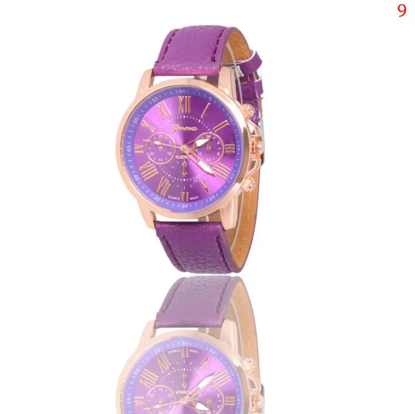 Reloj de cuarzo a la moda para mujer, correa de cuero naranja, relojes digitales de lujo con esfera de aleación de escala romana, regalo para pareja, H07