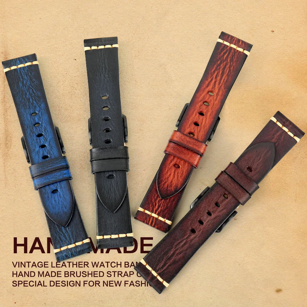 Vintage Genuine Leather Watchbands 7 Colors 18mm 20mm 22mm For Galaxy Panerai Omega Women Men Cowhide Watch Band Accessories