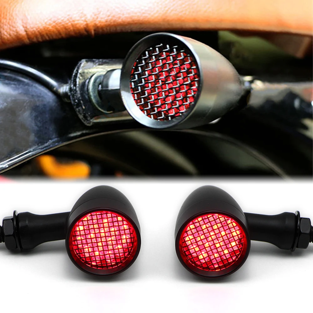 Motorcycle Red LED Turn Signal Light indicator Lamp for Honda Suzuki BMW Kawasaki Harley Universal Blinker Light Black Bullet