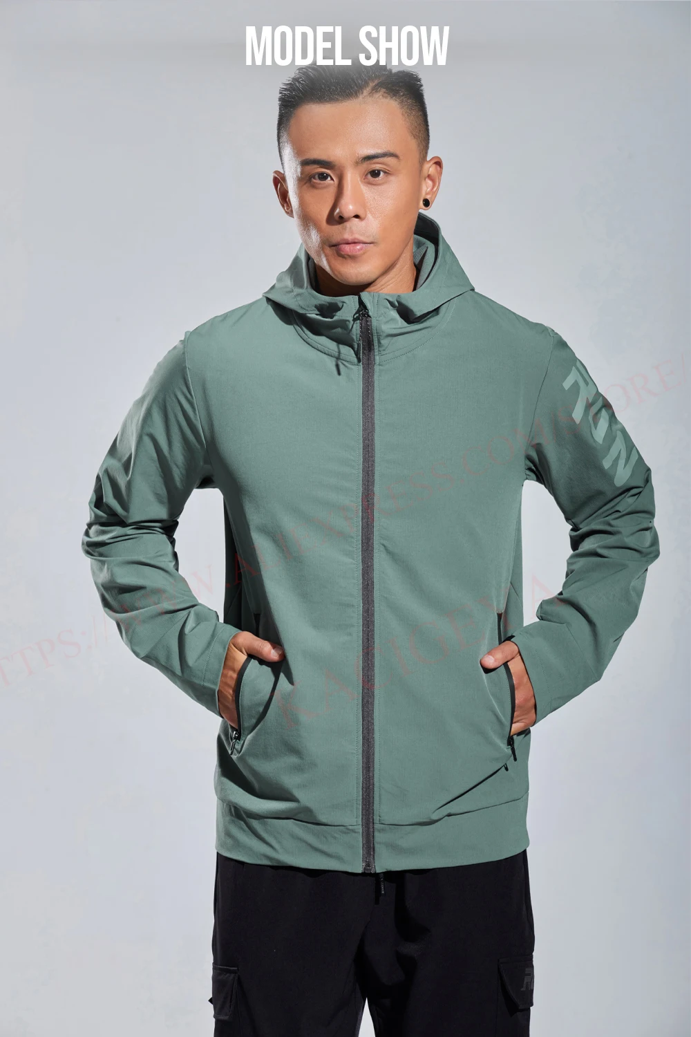 Mens Casual Jacket Sports Zipper Solid Printing Run Hooded Outdoor Fitness Training Long Sleeves Man Streetwear Fashion Coat