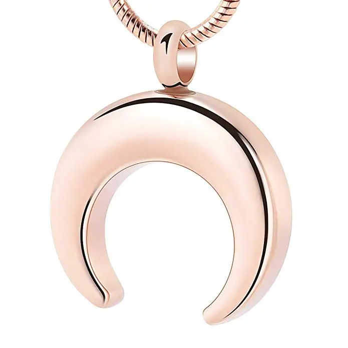 JJ001 Stainless Steel crescent Cremation Jewelry High Polished Engravable Memorial Urn Neckalce Keepsake Pendant For Ashes