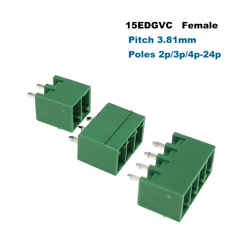20/10 Sets Steckbare PCB-Schraubklemmenblöcke mit 3,81mm Rastermaß, Männlich und Weiblich, 15EDGKA+VC/RC 2~10-polig – Detail 4