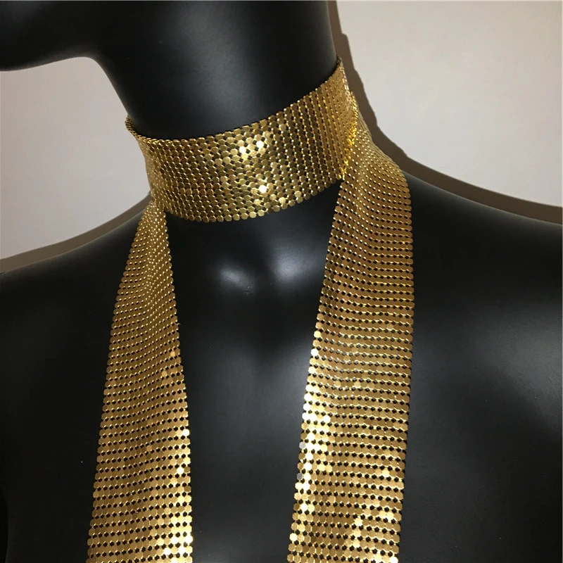 Fashion Metal Sequined Scarf Women Holographic Simple Design Patchwork Cover Up Scarf Party Night Club Chic Jewelry Accessories