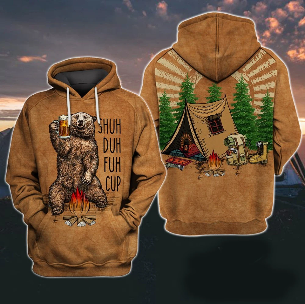 

Толстовка PLstar Cosmos Shuh Duh Fuh Cup Bear Campfire для кемпинга с 3D-принтом, Мужская и Женская толстовка с капюшоном