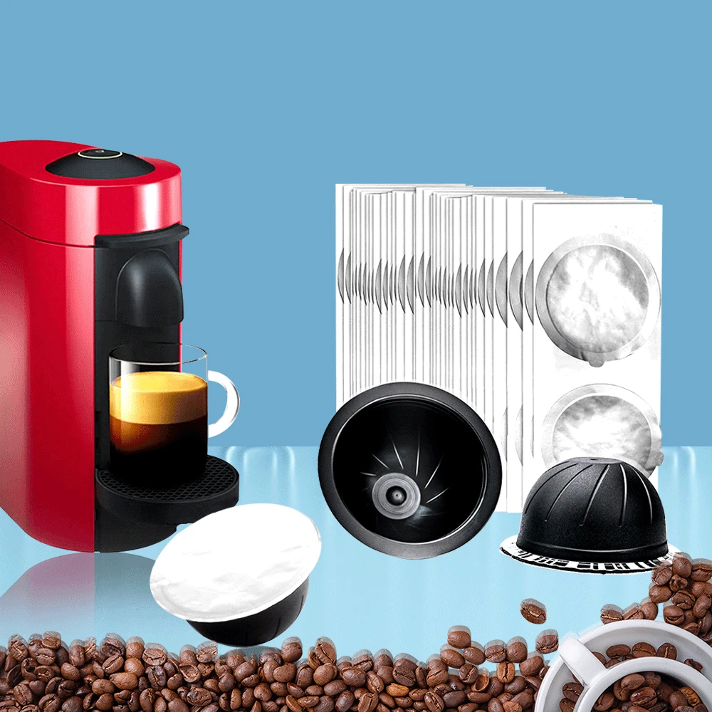 Disposable Refillable Capsules Pods Lids Aluminum Seals Stickers For Nespresso Vertuo Plus Automatic Coffee Cafe Machine Maker