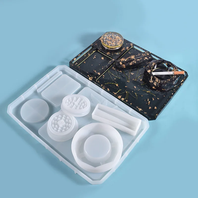 Resin Makeup Storage Tray Mold, Silicone Pallet, Ashtray Combination for Grind and Storage, DIY Resin Epoxy