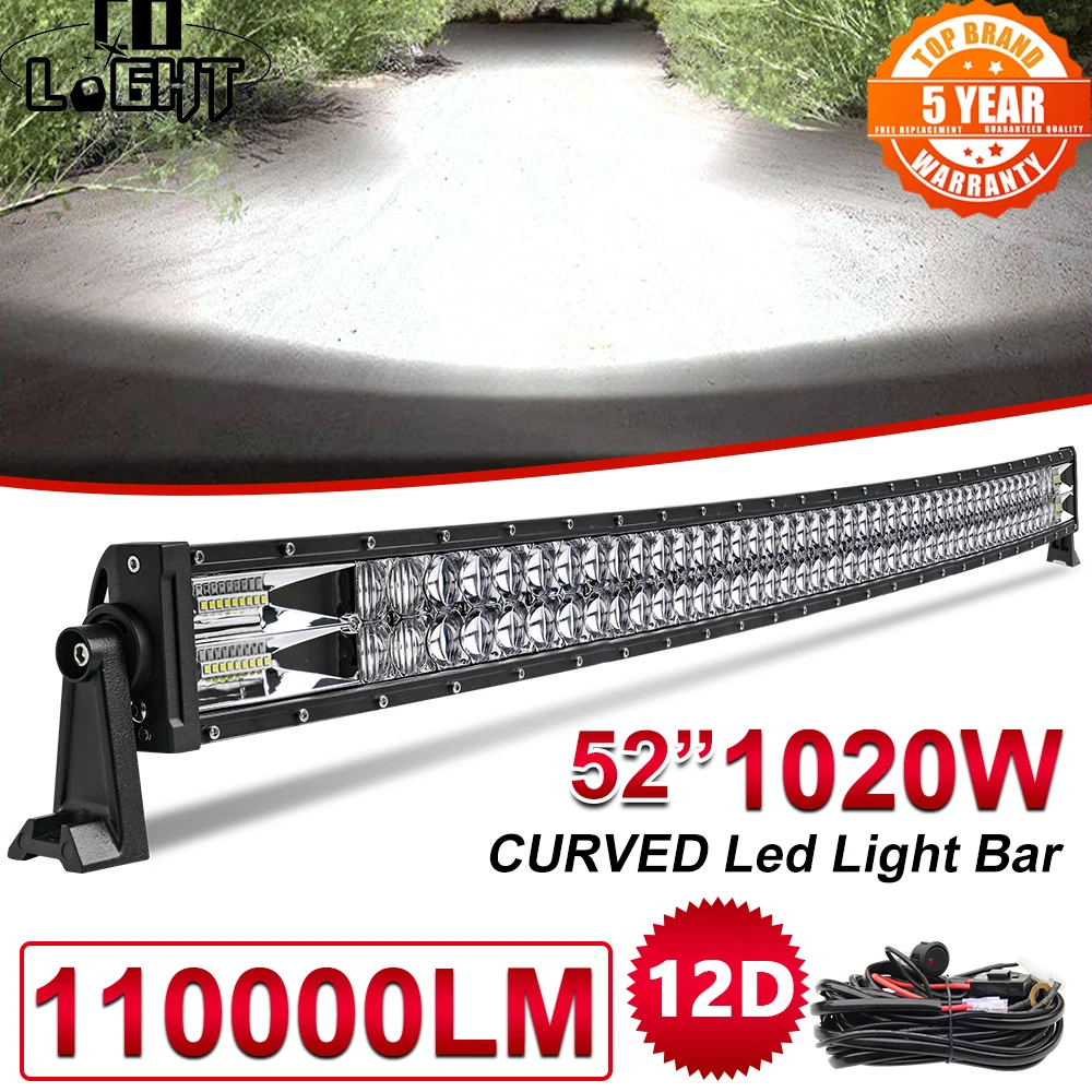 Światło CO 22 32 42 52 cal zakrzywione listwa świetlna Led 420W 620W 820W 1020W kombi podwójny rząd jazdy Offroad samochód ciągnik siodłowy 4x4 SUV