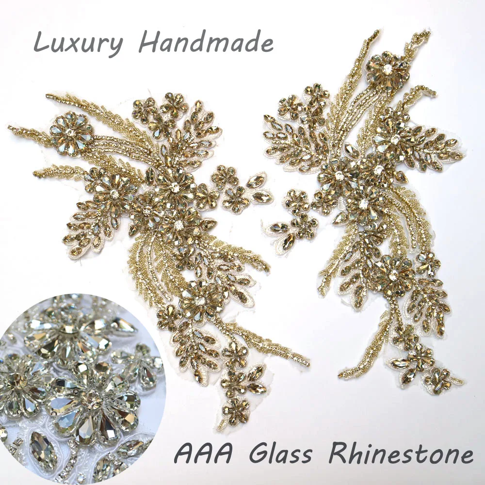 

Heavy Luxury Glass Rhinestone patches for clothing DIY handmade beaded parches appliques for wedding dresses decoration flower