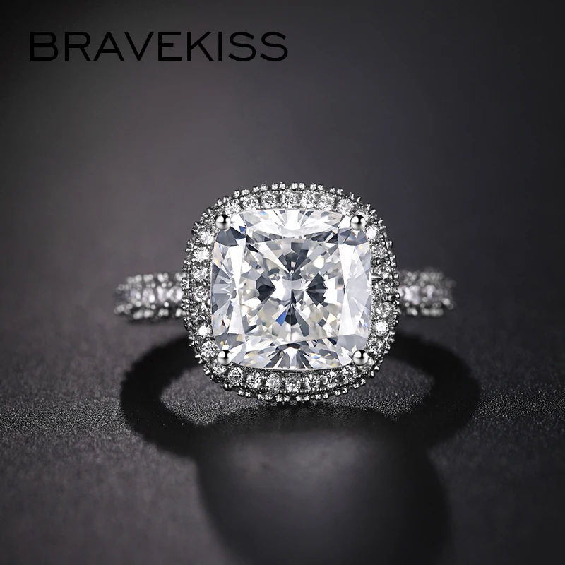 

BRAVEKISS Luxury Clear CZ Square Wedding Rings Cubic Zirconia Prong Setting Pave Engagement Love Ring for Women Jewelry BUR0576A