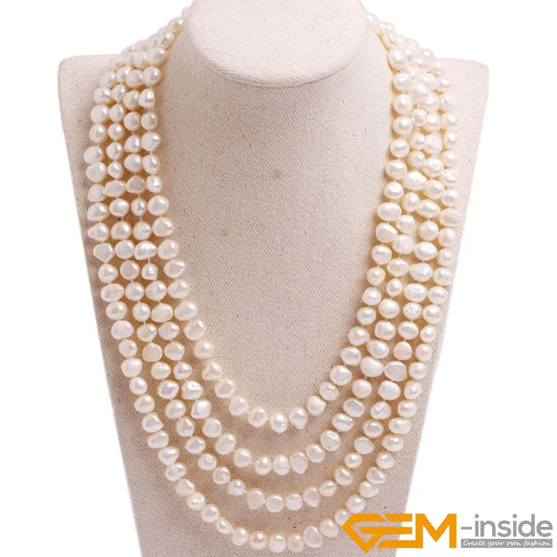 8-9mm Natural Freshwater Pearl Beaded Long Necklace For Women Gifts 80 inches DIY Fashion Pearl Yoga Meditation Necklace Gift