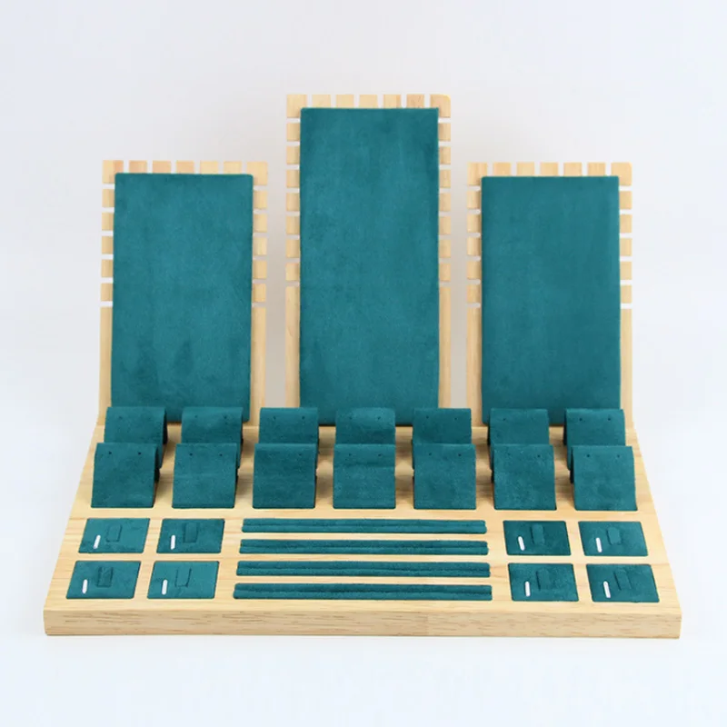 Set For Women Counter Jewelry Stand Fashion Wood Green Earring Necklaces Display Stand Pendant Hanger Jewellery Display Props