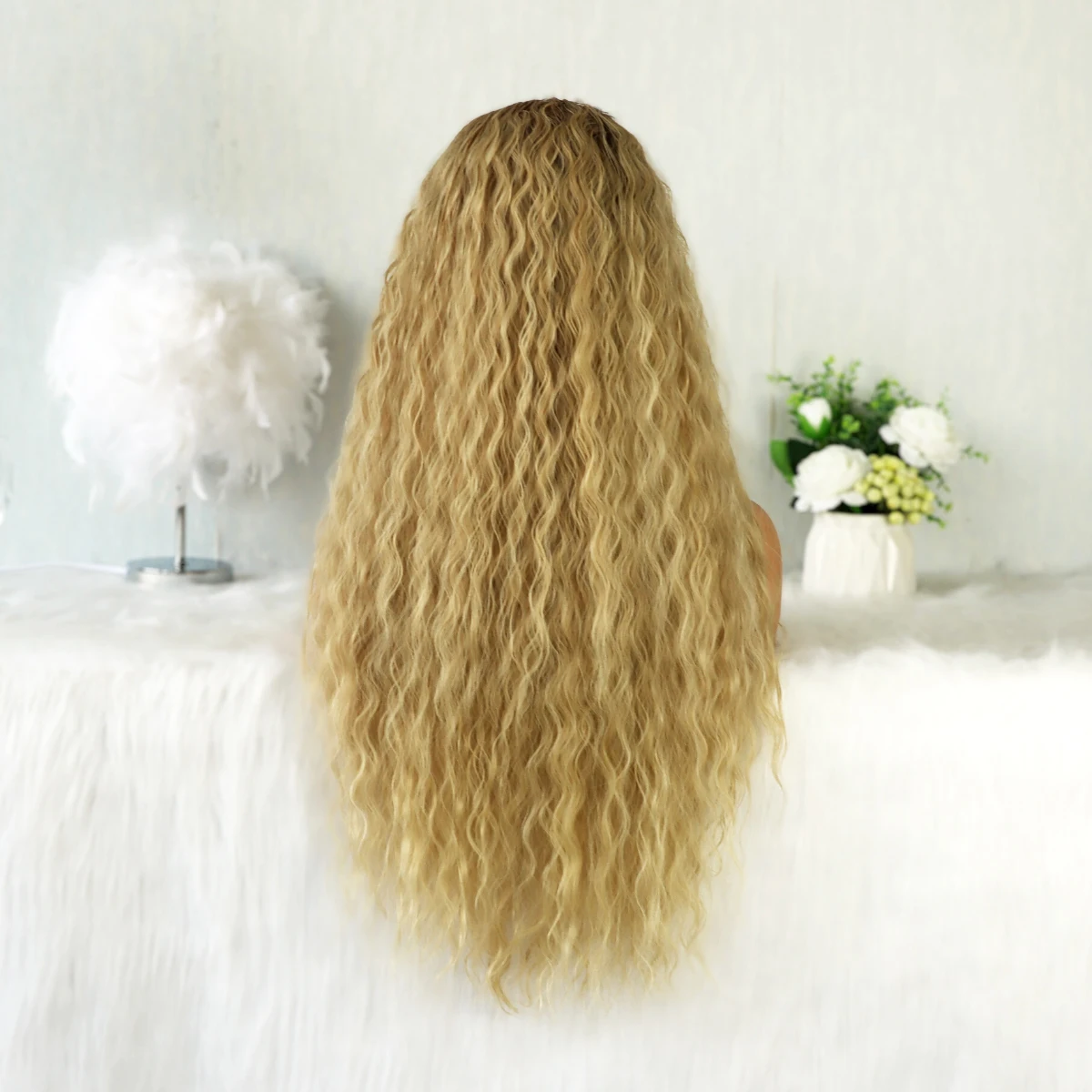 Long Loose Blonde Ombre Lace Front Wigs for Women Heat Resistant Fiber Synthetic  Hair with Baby Hair 24 inch Curly Glueless