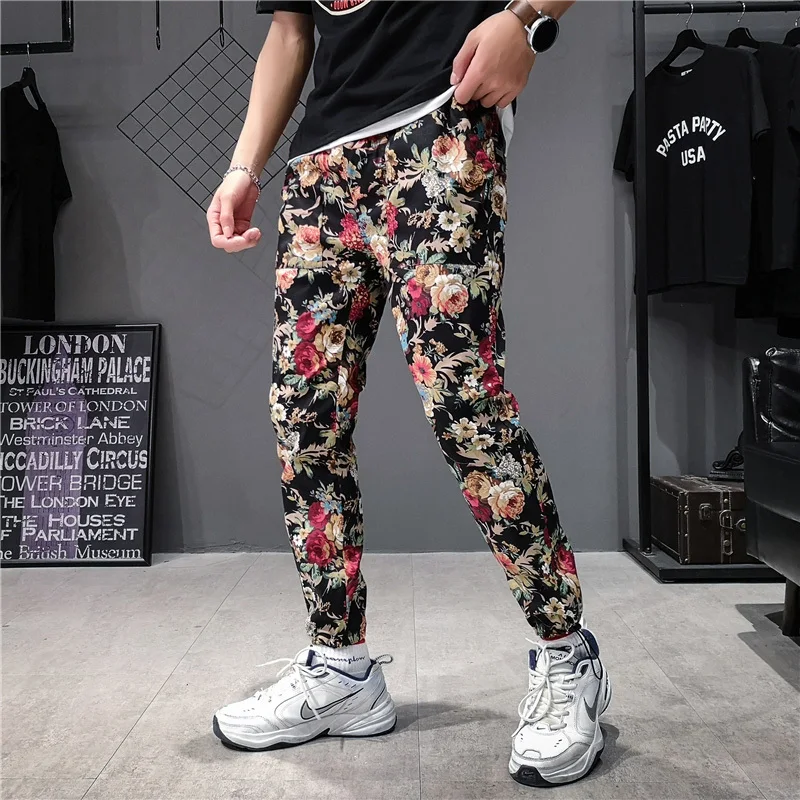 Hipster Streetwear Harajuku Sweatpants Chinese style summer Jogger Pants Men Cargo Harem Hip Hop Fashion Casual flower Trousers