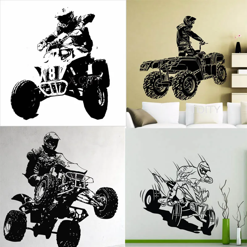 

Quad Bike ATV Racing Rider Extreme Sports Wall Decal 4 Wheeler Off Road Vinyl Sticker Art Decor Home Mural