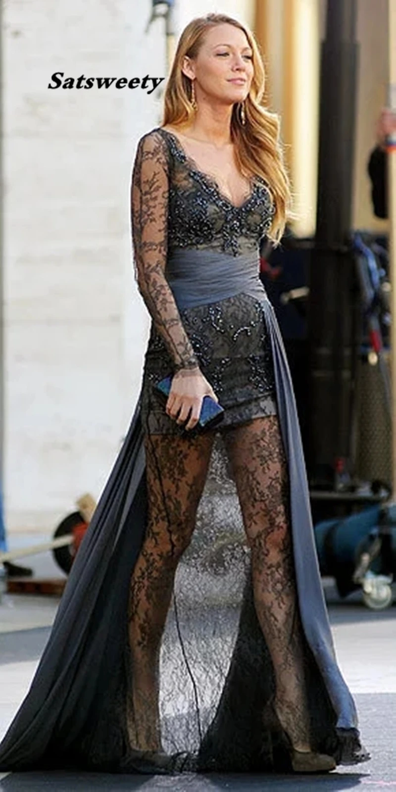 Fast Shipping Real Sample Celebrity red carpet dress Gossip Girl fashion Blake Lively Full Lace Formal Gown