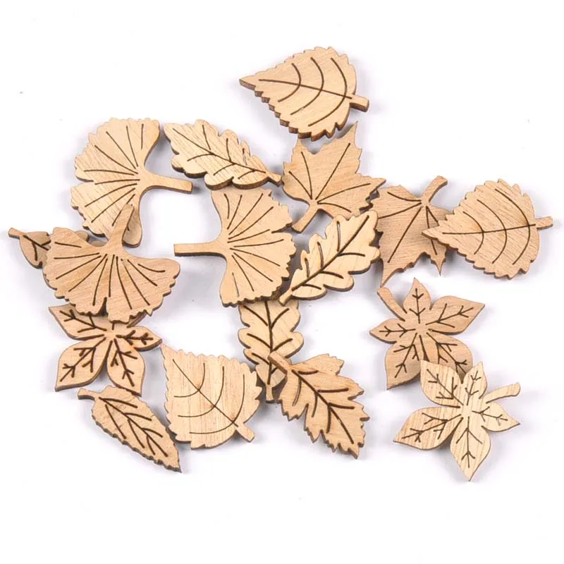 50pcs Random Mixed Natural Leaves Wood Crafts Supplies DIY Scrapbooking Wooden Home Decoration Handmade Embellishments 20-30mm