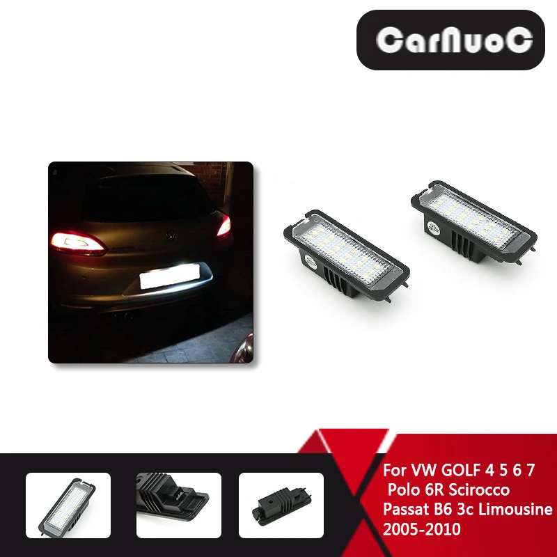 2Pcs Car LED Number License Plate Light Lamps 12V For VW GOLF 4 5 6 7 Polo Passat B6 3c Limousine 2005-2010 Car Accessories