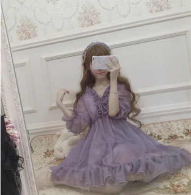 Kawaii mädchen gothic lolita op loli cosplay Süße prinzessin lolita kleid vintage spitze rüschen puff sleeve viktorianischen kleid