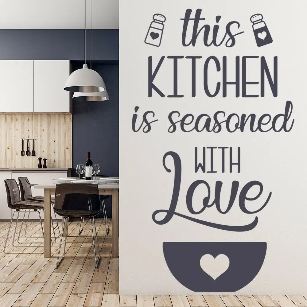 Sazoned With Love-calcomanía de pared para cocina, pegatinas de vinilo con letras para ventana, restaurante, comedor, decoración Interior, Mural, M888
