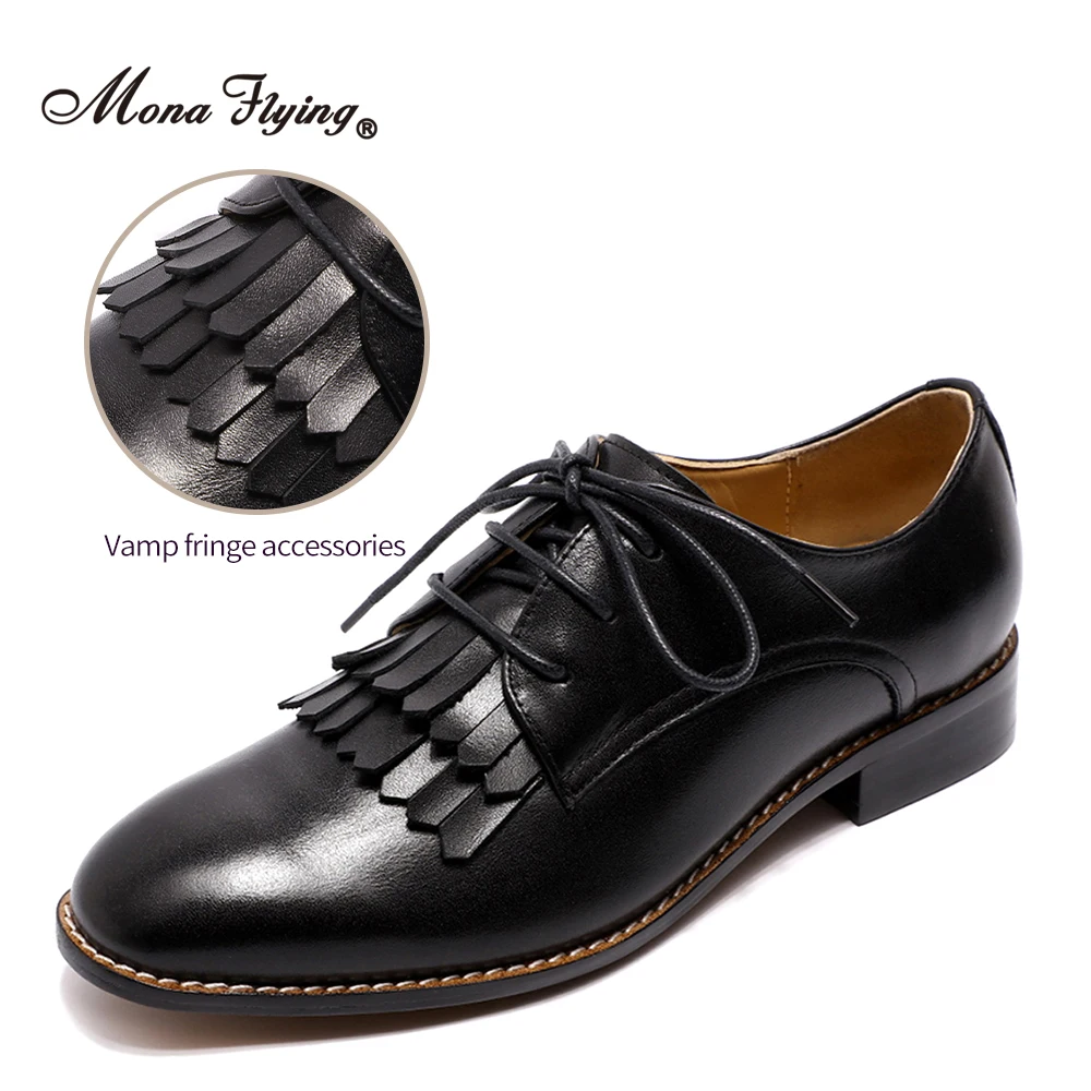 Mona Flying Donna Top Oxford in pelle di pecora Derby Scarpe Comfort Scarpe basse con lacci fatte a mano per le signore da lavoro F628-10