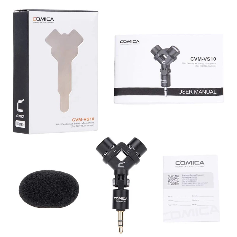 Stereo Microphone COMICA CVM-VS10 XY Cardioid Mini Mic for Gopro Camera,Android Smartphone Video Recording((3.5mm TRS)