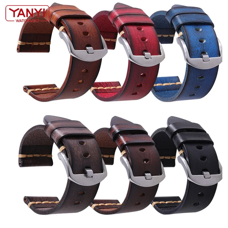 Italian vegetable tanning leather Watch Strap 18mm 20mm 22mm 24mm 26mm watches band Vintage Oil Wax leather Handmade Watchband